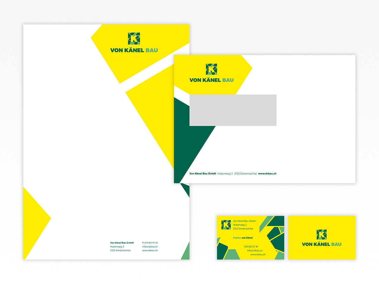 Design von Briefpapier, Kuvert und Visitenkarte für Von Känel Bau